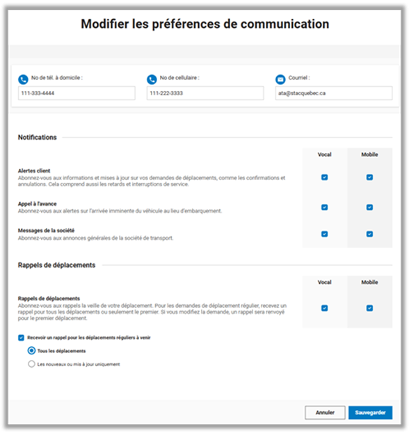 Modifier les préférences de communication - Site web ATA